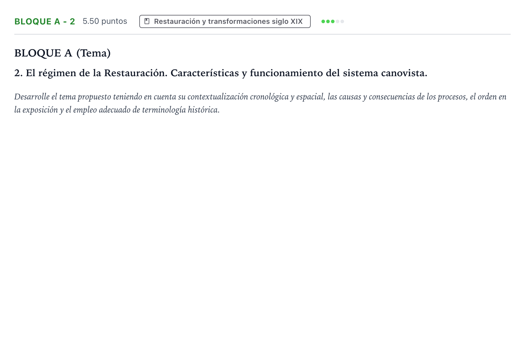 Enunciado: Bloque A - 2 · Historia de España PAU Andalucía Extraordinaria Titular 2022