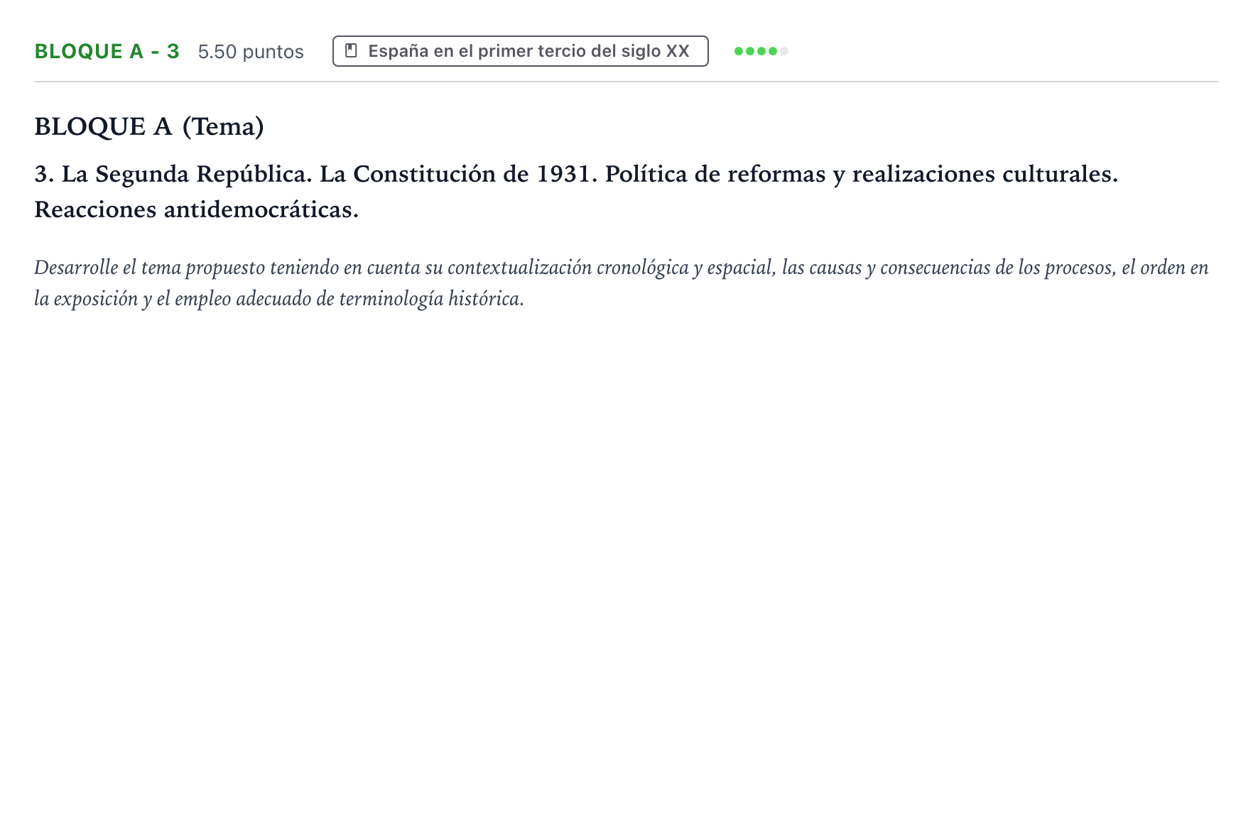 Enunciado: Bloque A - 3 · Historia de España PAU Andalucía Extraordinaria Titular 2022