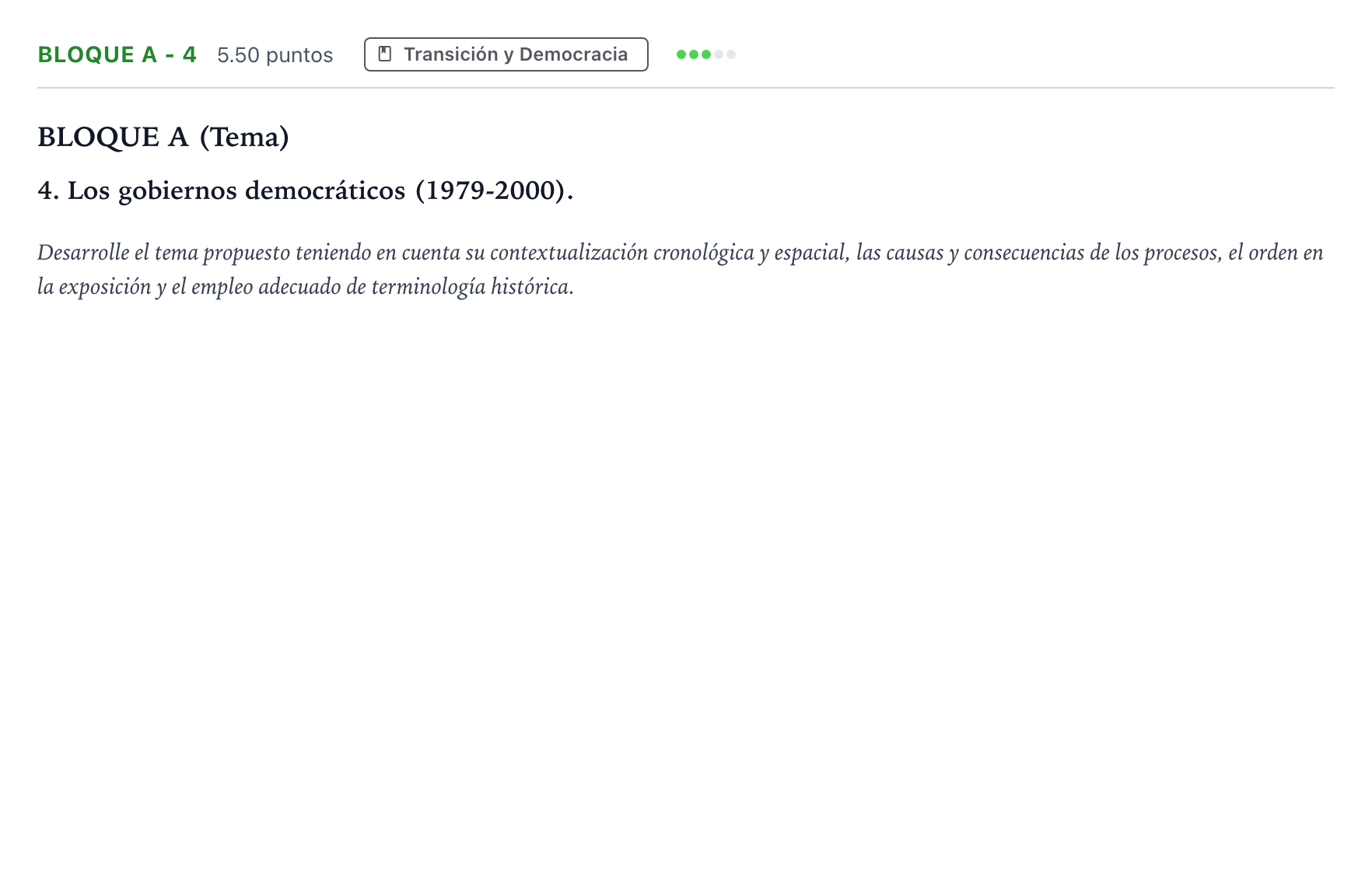 Enunciado: Bloque A - 4 · Historia de España PAU Andalucía Extraordinaria Titular 2022