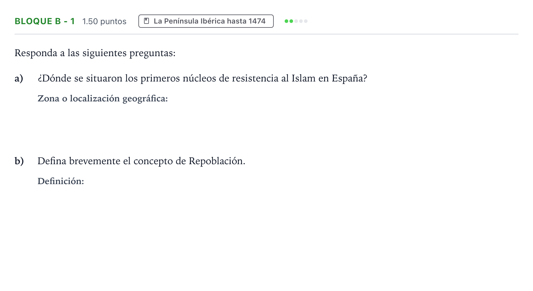 Enunciado: Bloque B - 1 · Historia de España PAU Andalucía Extraordinaria Titular 2022
