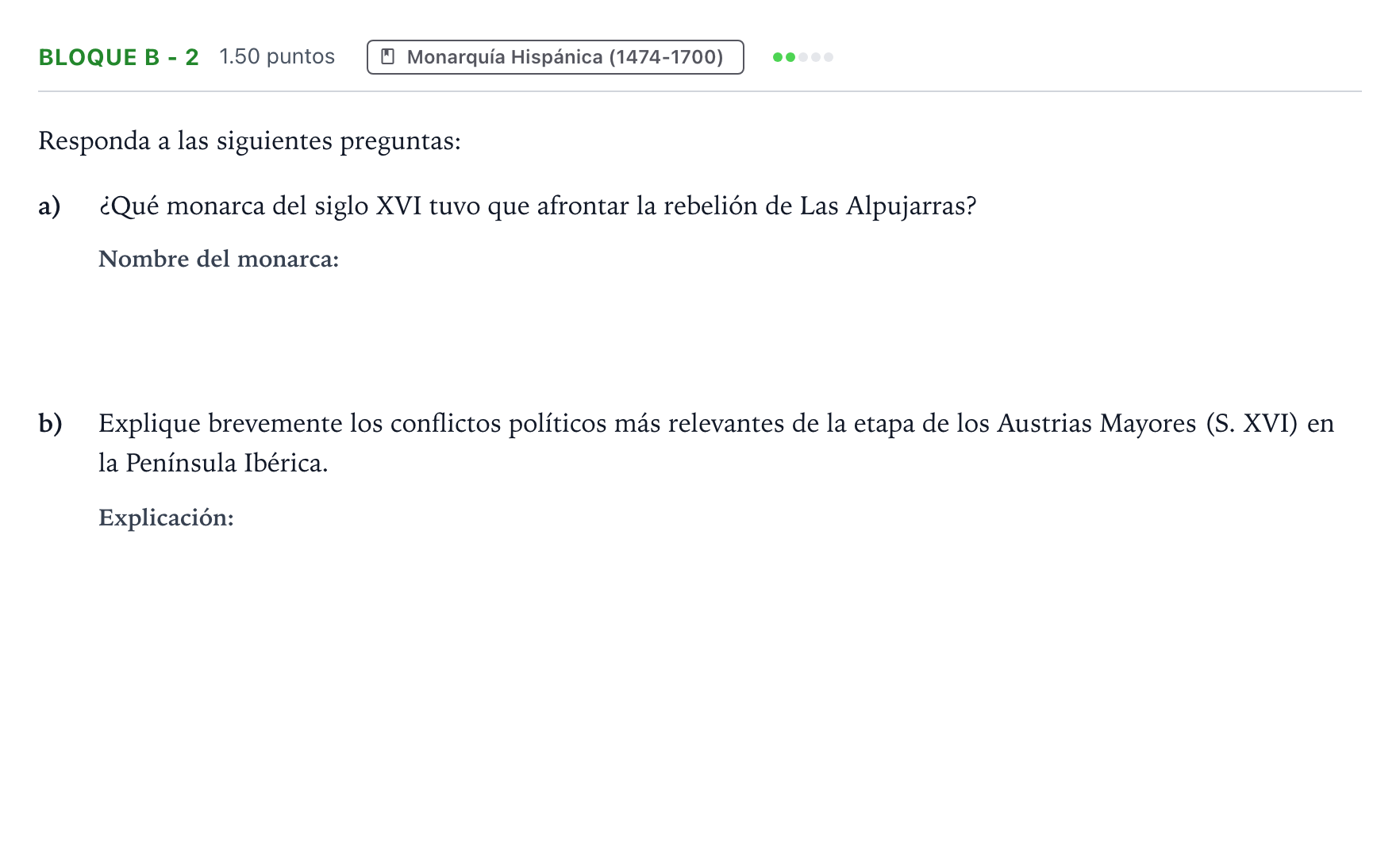 Enunciado: Bloque B - 2 · Historia de España PAU Andalucía Extraordinaria Titular 2022