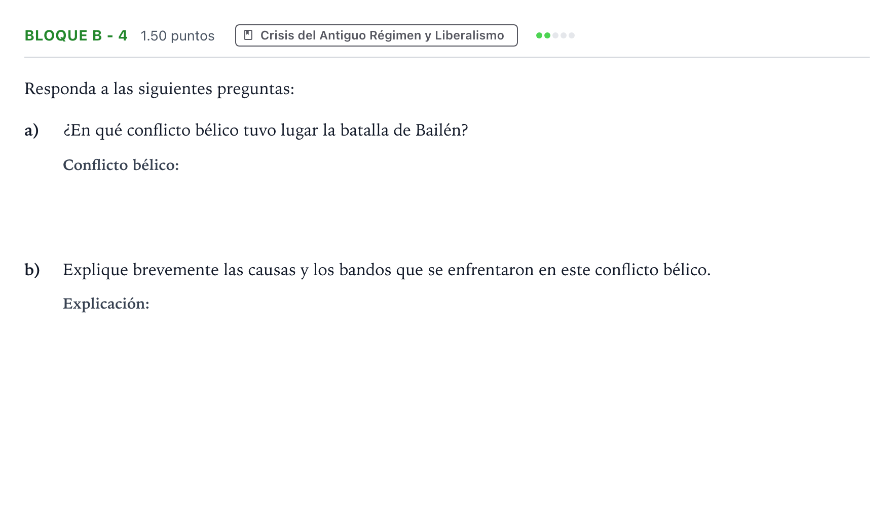 Enunciado: Bloque B - 4 · Historia de España PAU Andalucía Extraordinaria Titular 2022