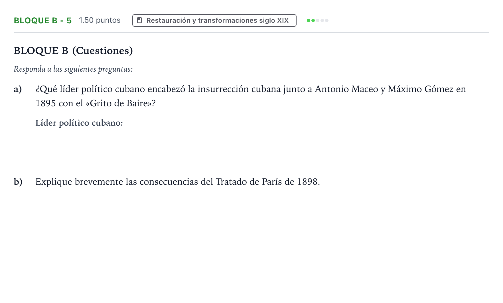 Enunciado: Bloque B - 5 · Historia de España PAU Andalucía Extraordinaria Titular 2022