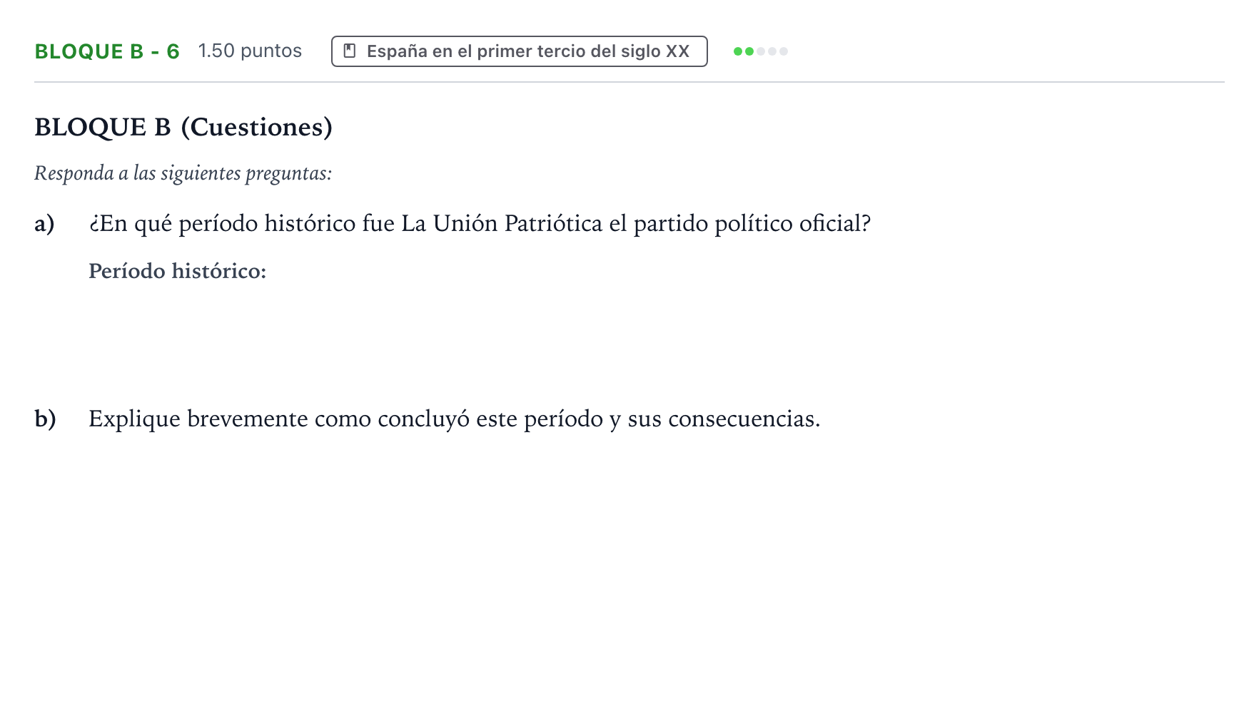 Enunciado: Bloque B - 6 · Historia de España PAU Andalucía Extraordinaria Titular 2022