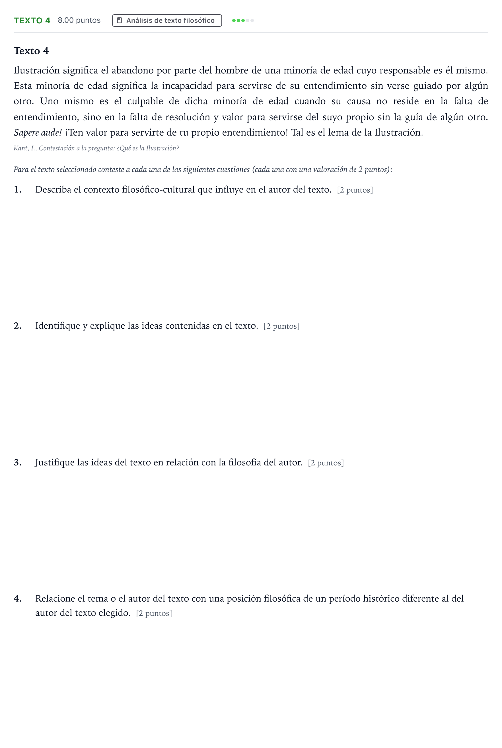 Enunciado: Ejercicio Texto 4 · Historia de la Filosofía PAU Andalucía Extraordinaria Reserva 2022