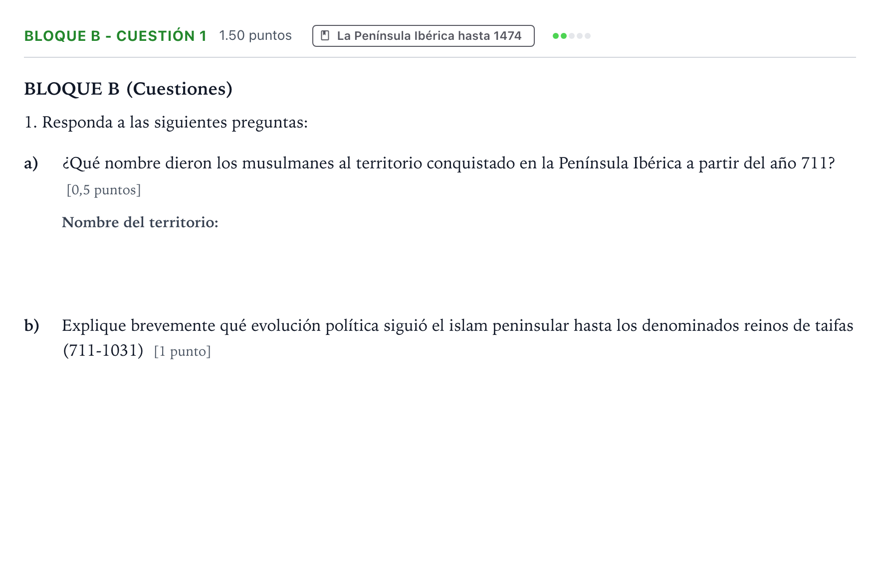 Enunciado: Bloque B - Cuestión 1 · Historia de España PAU Andalucía Ordinaria Reserva 2022