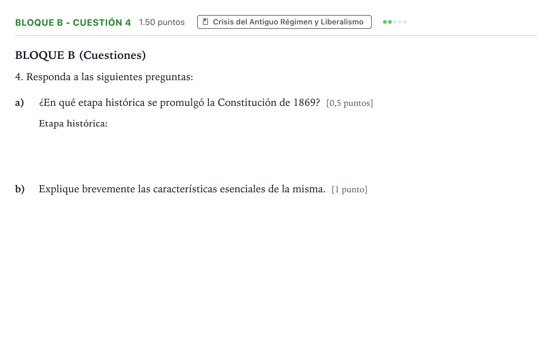 Enunciado: Bloque B - Cuestión 4 · Historia de España PAU Andalucía Ordinaria Reserva 2022