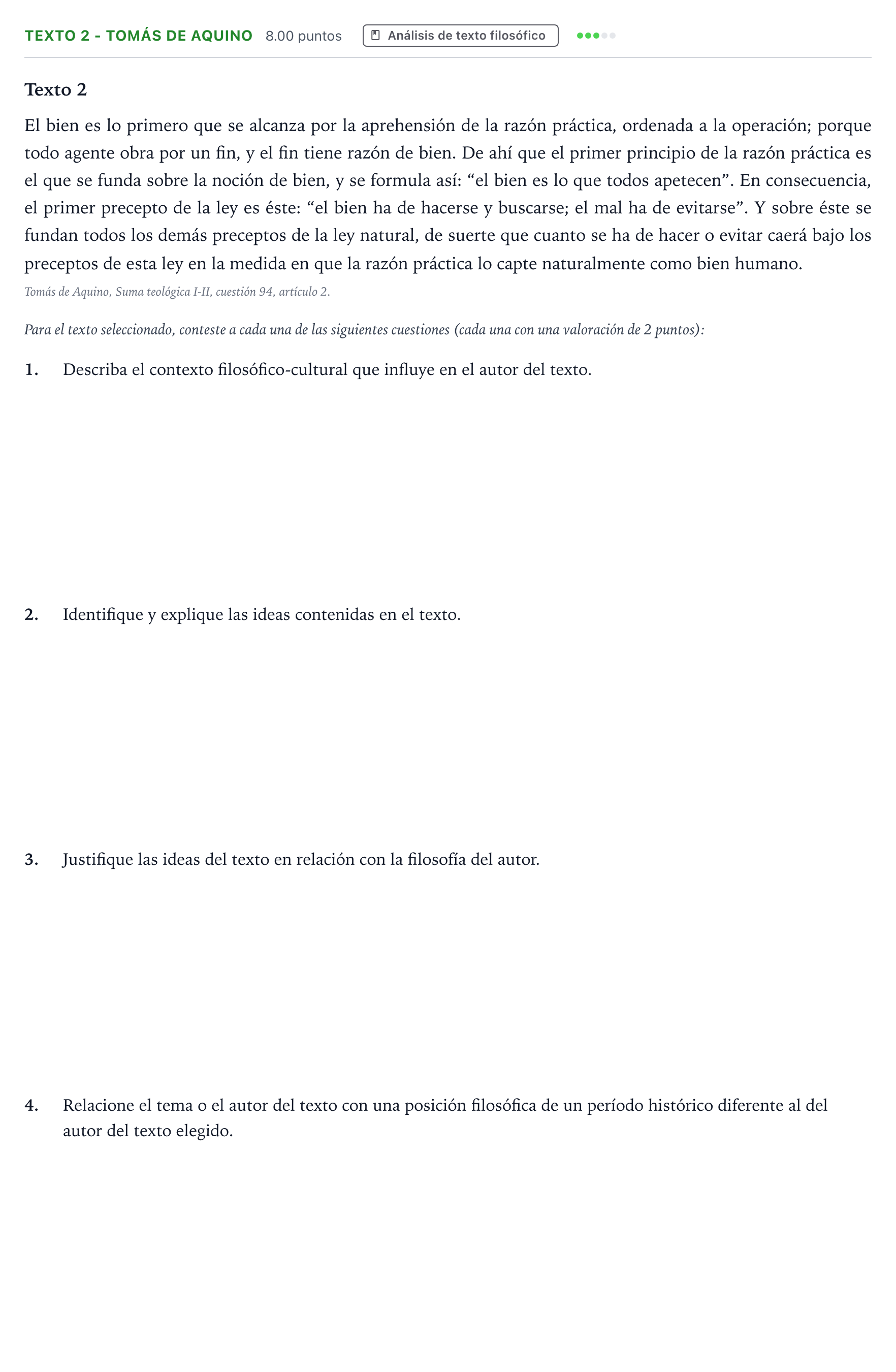 Enunciado: Ejercicio Texto 2 - Tomás de Aquino · Historia de la Filosofía PAU Andalucía Extraordinaria Suplente 2022