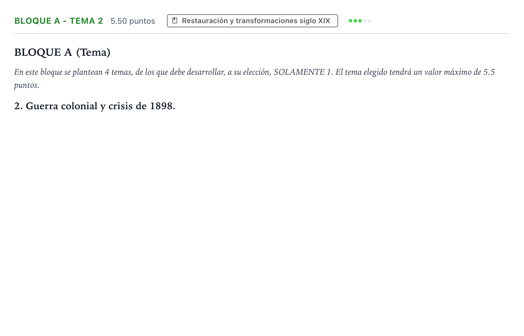 Enunciado: Bloque A - Tema 2 · Historia de España PAU Andalucía Ordinaria Suplente 2022