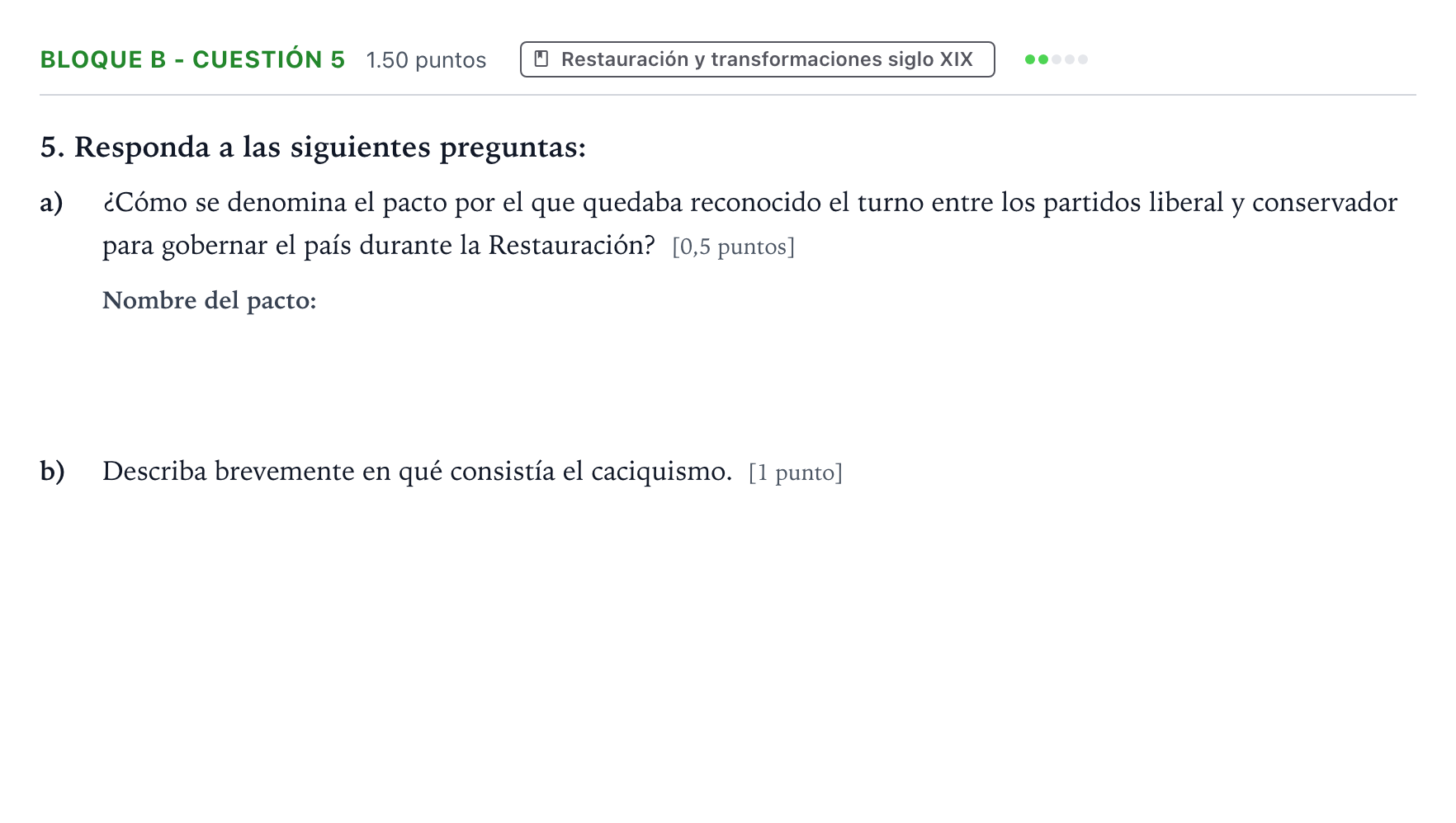 Enunciado: Bloque B - Cuestión 5 · Historia de España PAU Andalucía Ordinaria Suplente 2022