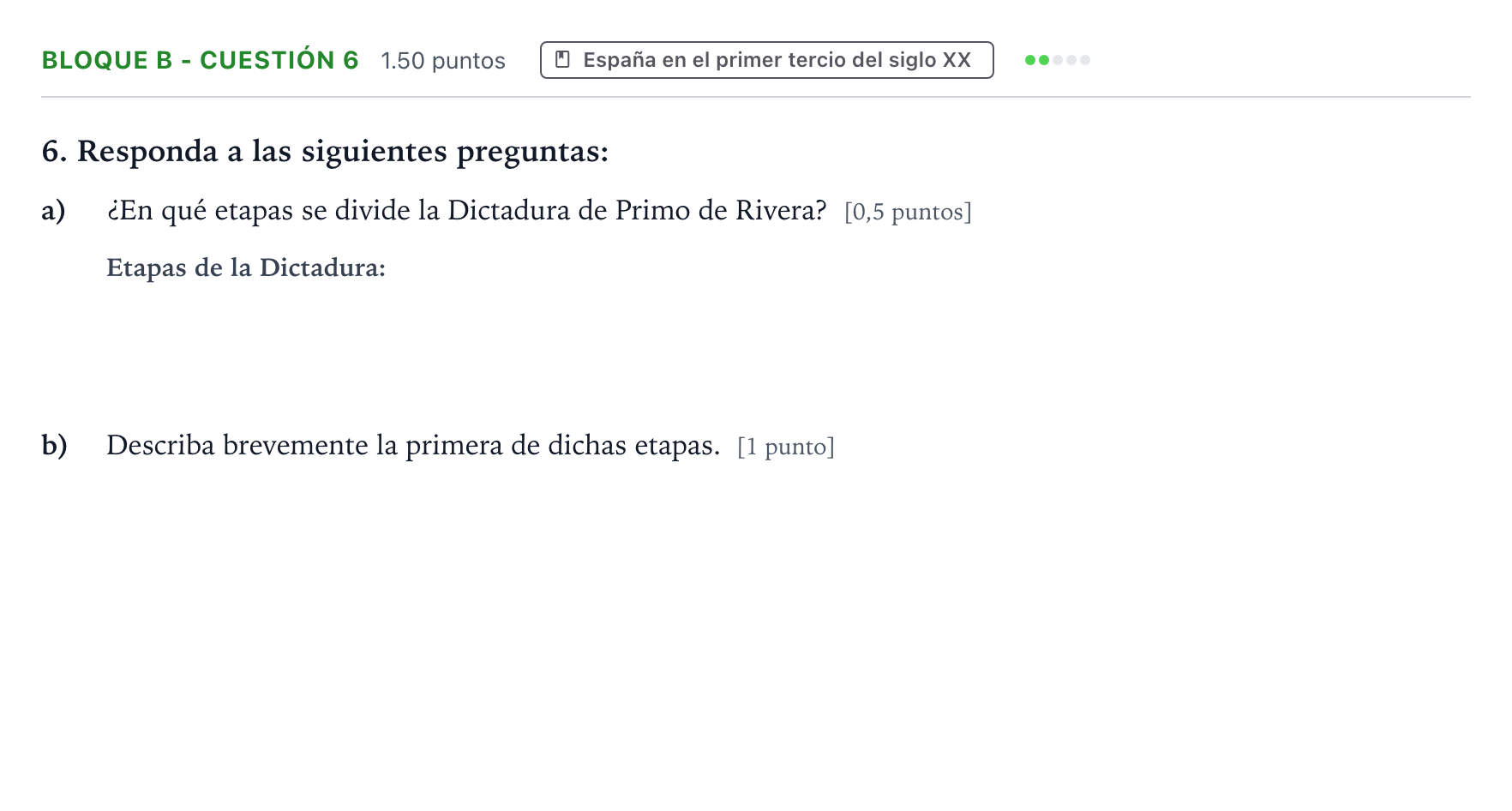 Enunciado: Bloque B - Cuestión 6 · Historia de España PAU Andalucía Ordinaria Suplente 2022