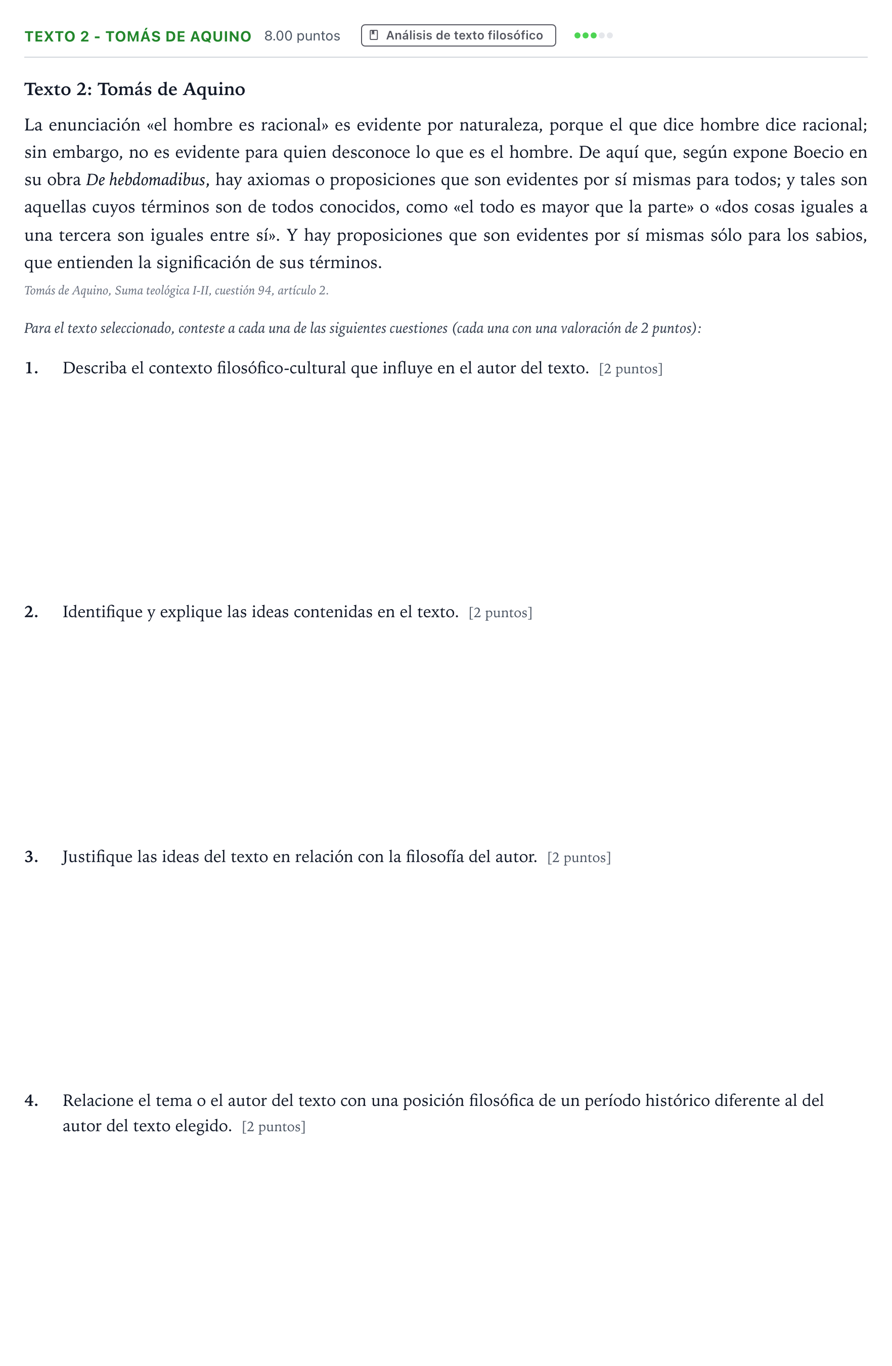 Enunciado: Ejercicio Texto 2 - Tomás de Aquino · Historia de la Filosofía PAU Andalucía Extraordinaria Titular 2022