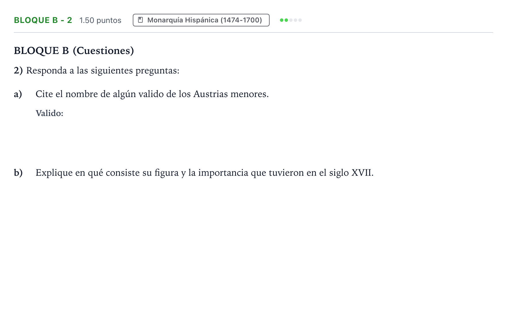 Enunciado: Bloque B - 2 · Historia de España PAU Andalucía Ordinaria Titular 2022