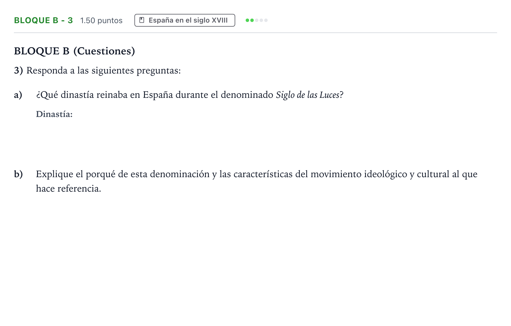 Enunciado: Bloque B - 3 · Historia de España PAU Andalucía Ordinaria Titular 2022