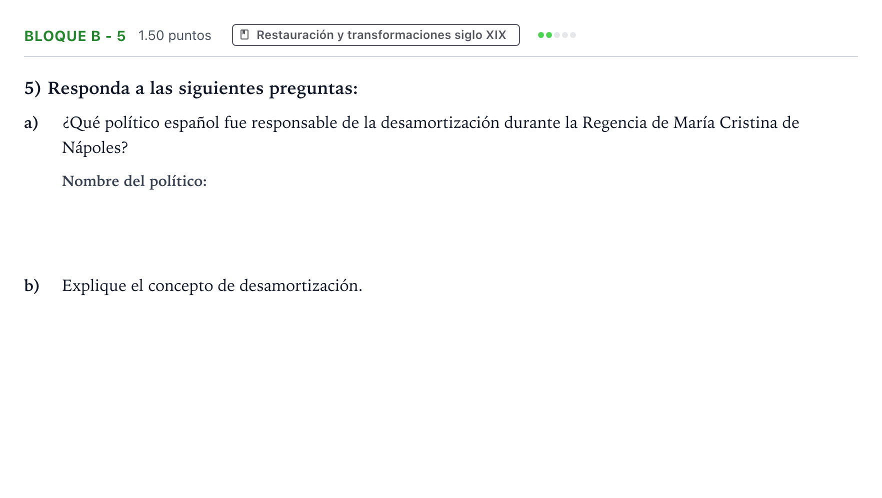 Enunciado: Bloque B - 5 · Historia de España PAU Andalucía Ordinaria Titular 2022