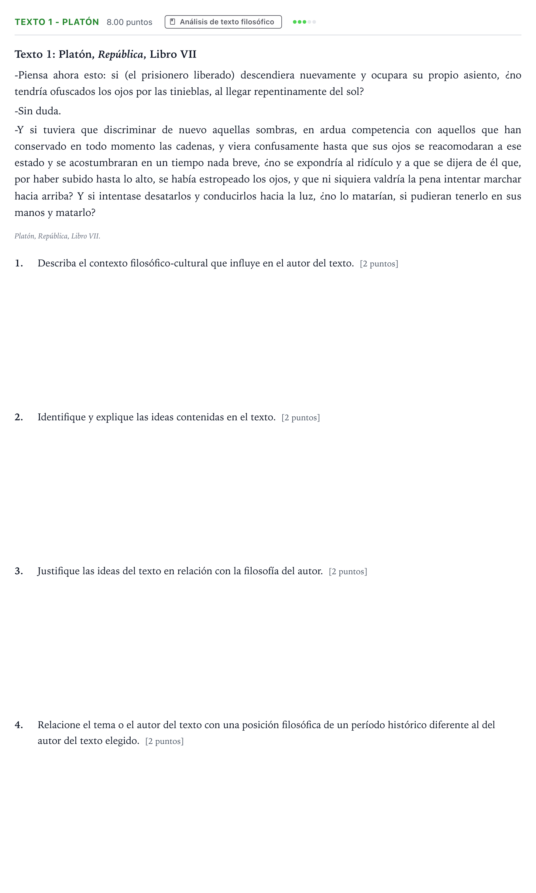 Enunciado: Ejercicio Texto 1 - Platón · Historia de la Filosofía PAU Andalucía Ordinaria Suplente 2022