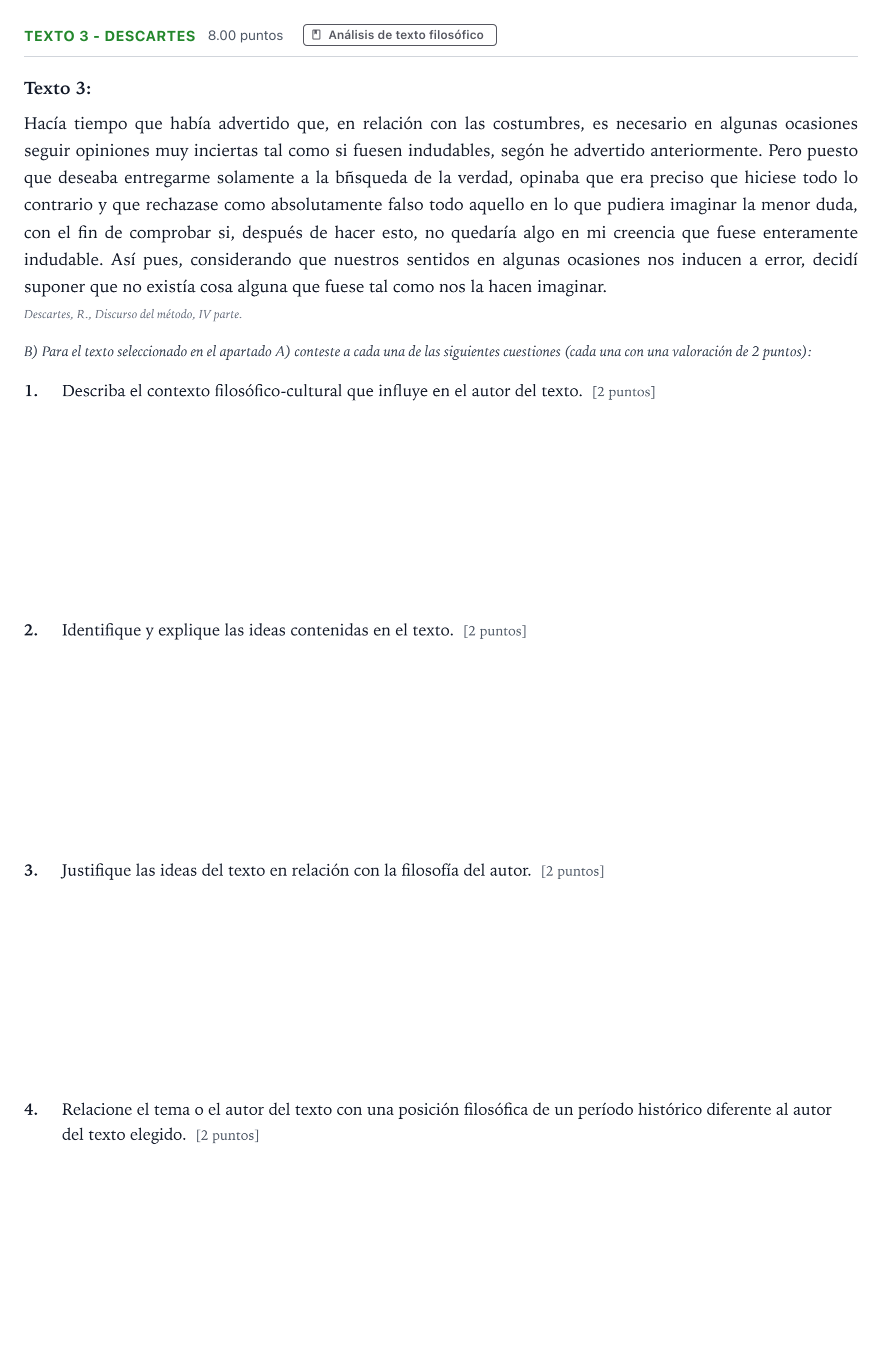 Enunciado: Ejercicio Texto 3 - Descartes · Historia de la Filosofía PAU Andalucía Ordinaria Suplente 2022