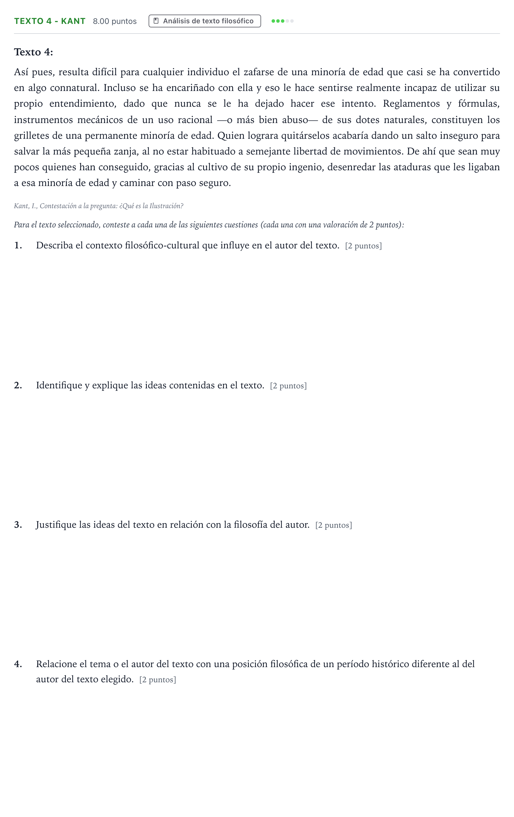 Enunciado: Ejercicio Texto 4 - Kant · Historia de la Filosofía PAU Andalucía Ordinaria Suplente 2022