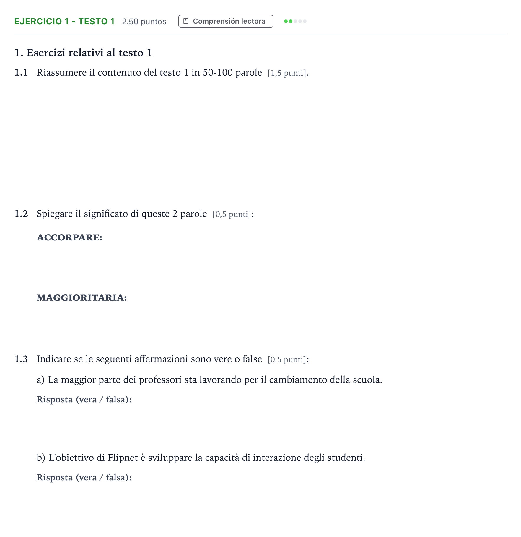 Enunciado: Ejercicio 1 - Testo 1 · Italiano PAU Andalucía Extraordinaria Suplente 2022