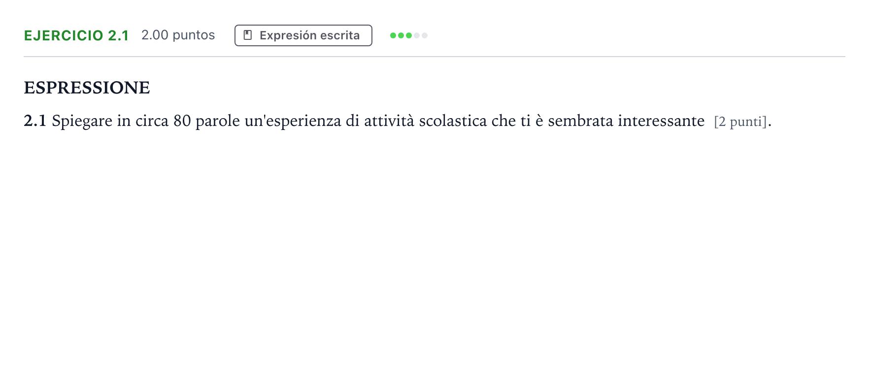 Enunciado: Ejercicio 2.1 · Italiano PAU Andalucía Extraordinaria Suplente 2022