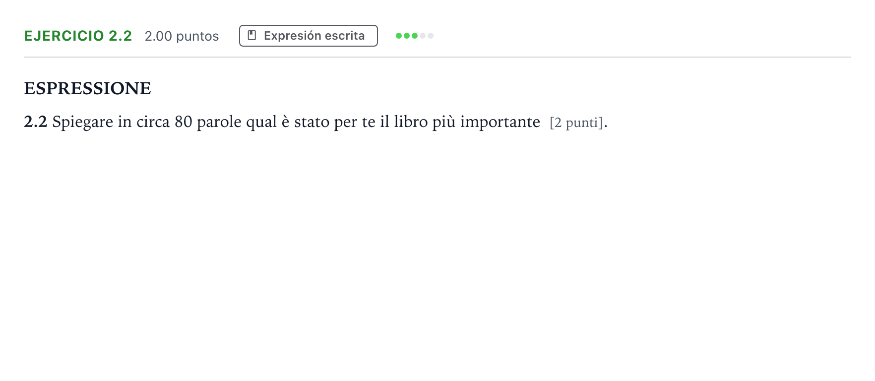 Enunciado: Ejercicio 2.2 · Italiano PAU Andalucía Extraordinaria Suplente 2022