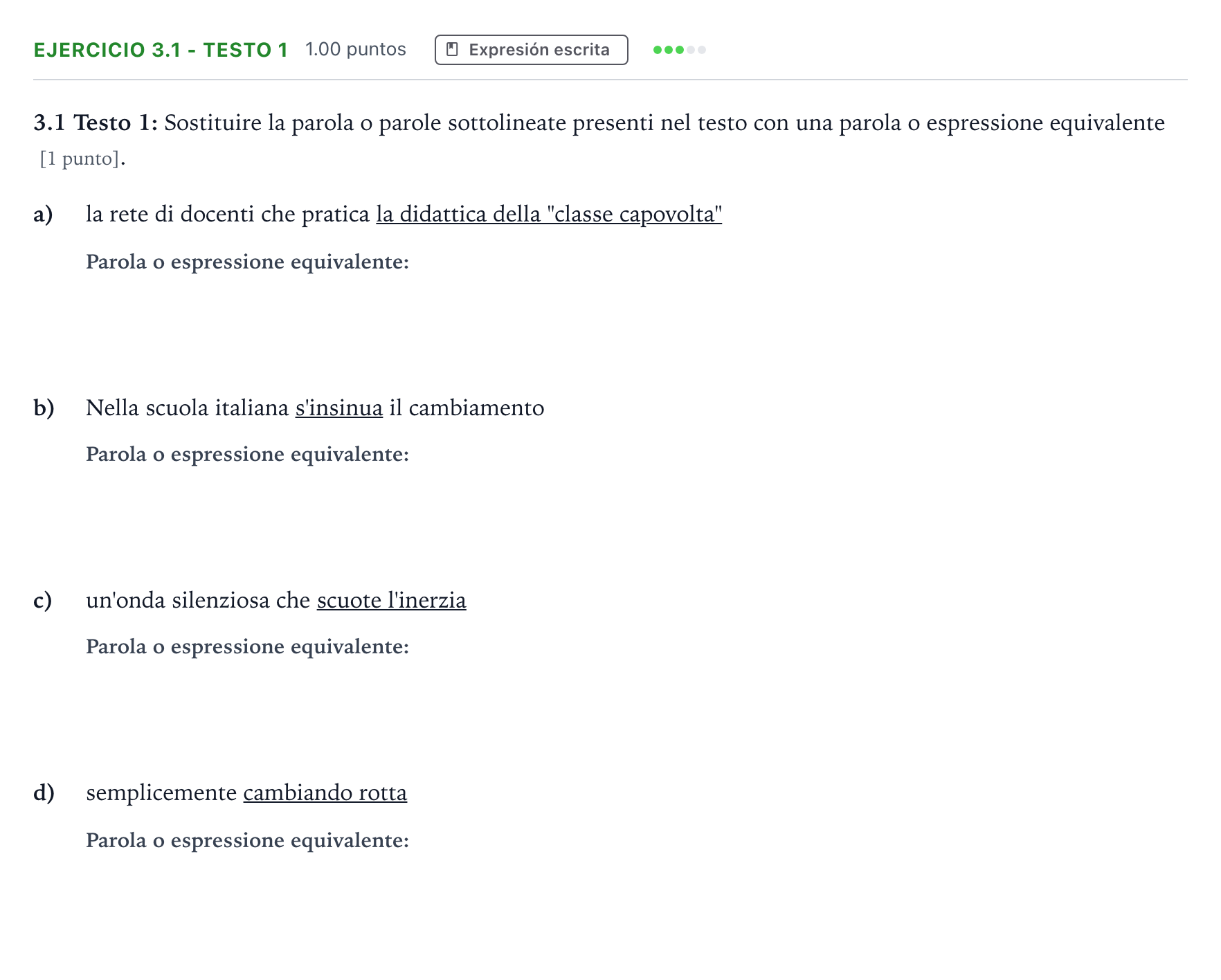 Enunciado: Ejercicio 3.1 - Testo 1 · Italiano PAU Andalucía Extraordinaria Suplente 2022