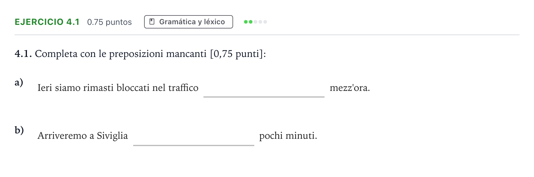 Enunciado: Ejercicio 4.1 · Italiano PAU Andalucía Extraordinaria Suplente 2022