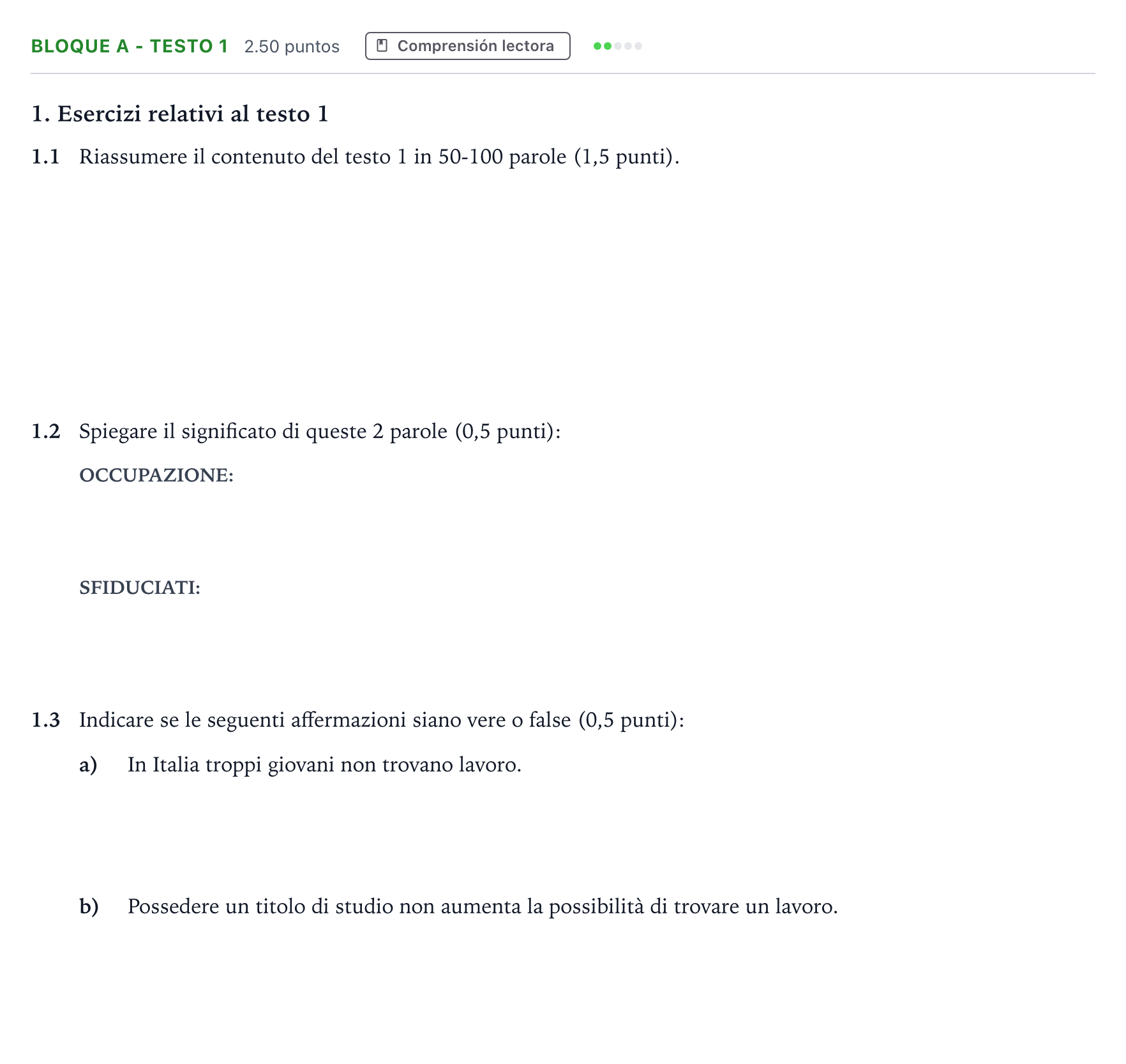 Enunciado: Bloque A - Testo 1 · Italiano PAU Andalucía Extraordinaria Titular (Admisión) 2022