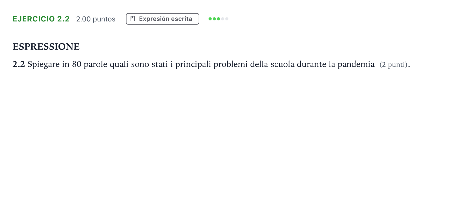 Enunciado: Ejercicio 2.2 · Italiano PAU Andalucía Extraordinaria Titular (Acceso) 2022