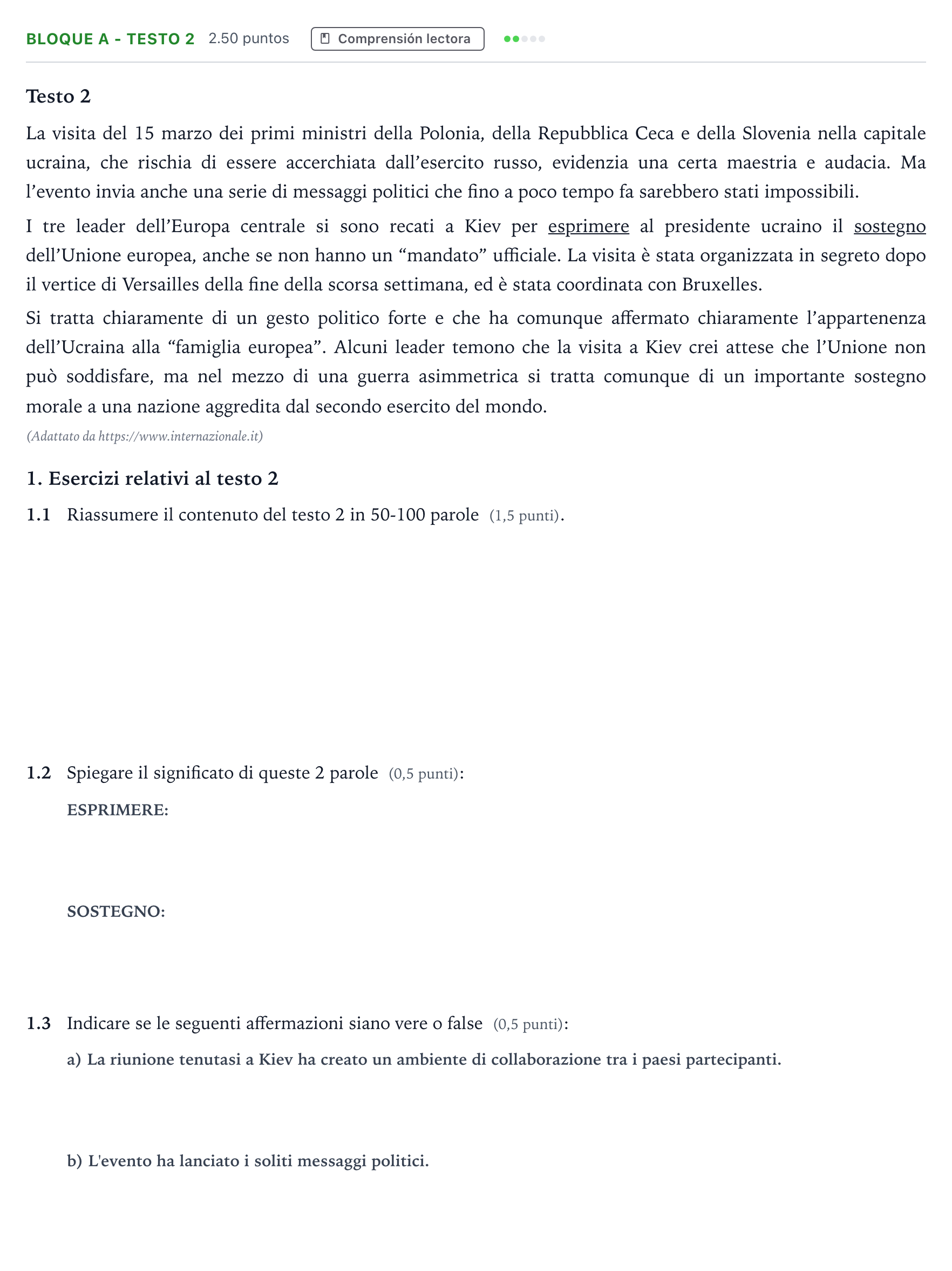 Enunciado: Bloque A - Testo 2 · Italiano PAU Andalucía Ordinaria Reserva 2022