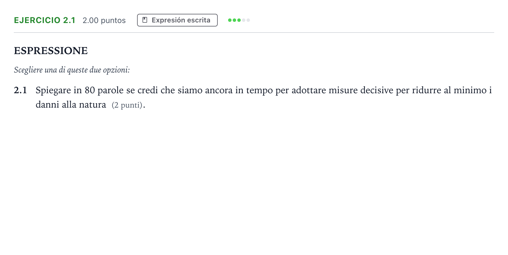 Enunciado: Ejercicio 2.1 · Italiano PAU Andalucía Ordinaria Reserva 2022