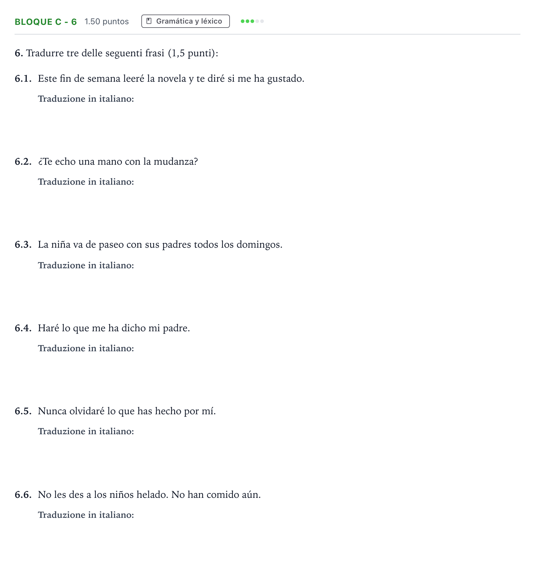 Enunciado: Bloque C - 6 · Italiano PAU Andalucía Ordinaria Suplente 2022