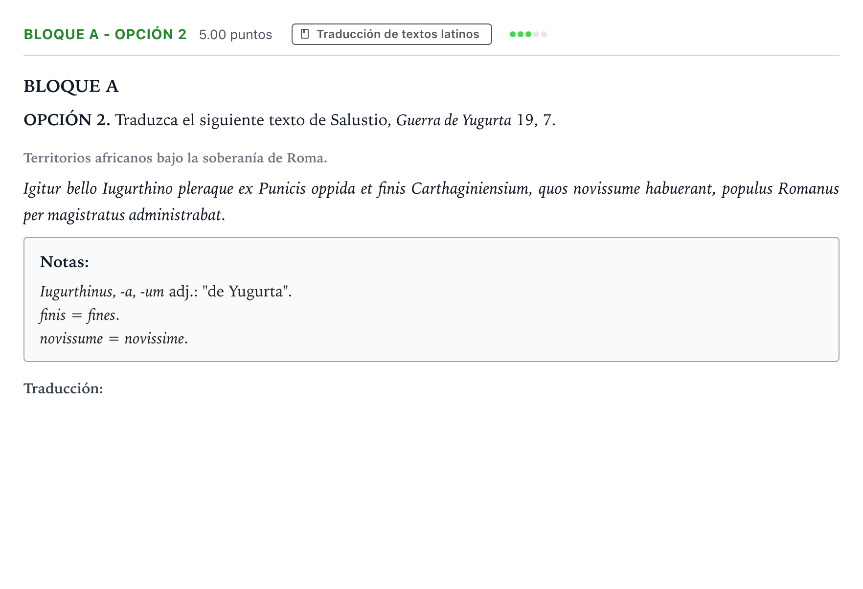 Enunciado: Bloque A - Opción 2 · Latín II PAU Andalucía Extraordinaria Reserva 2022