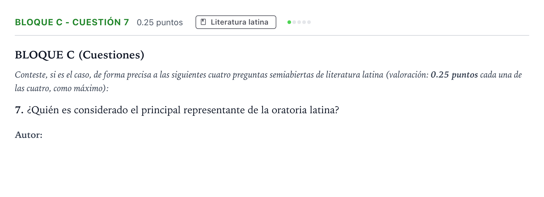 Enunciado: Bloque C - Cuestión 7 · Latín II PAU Andalucía Extraordinaria Reserva 2022