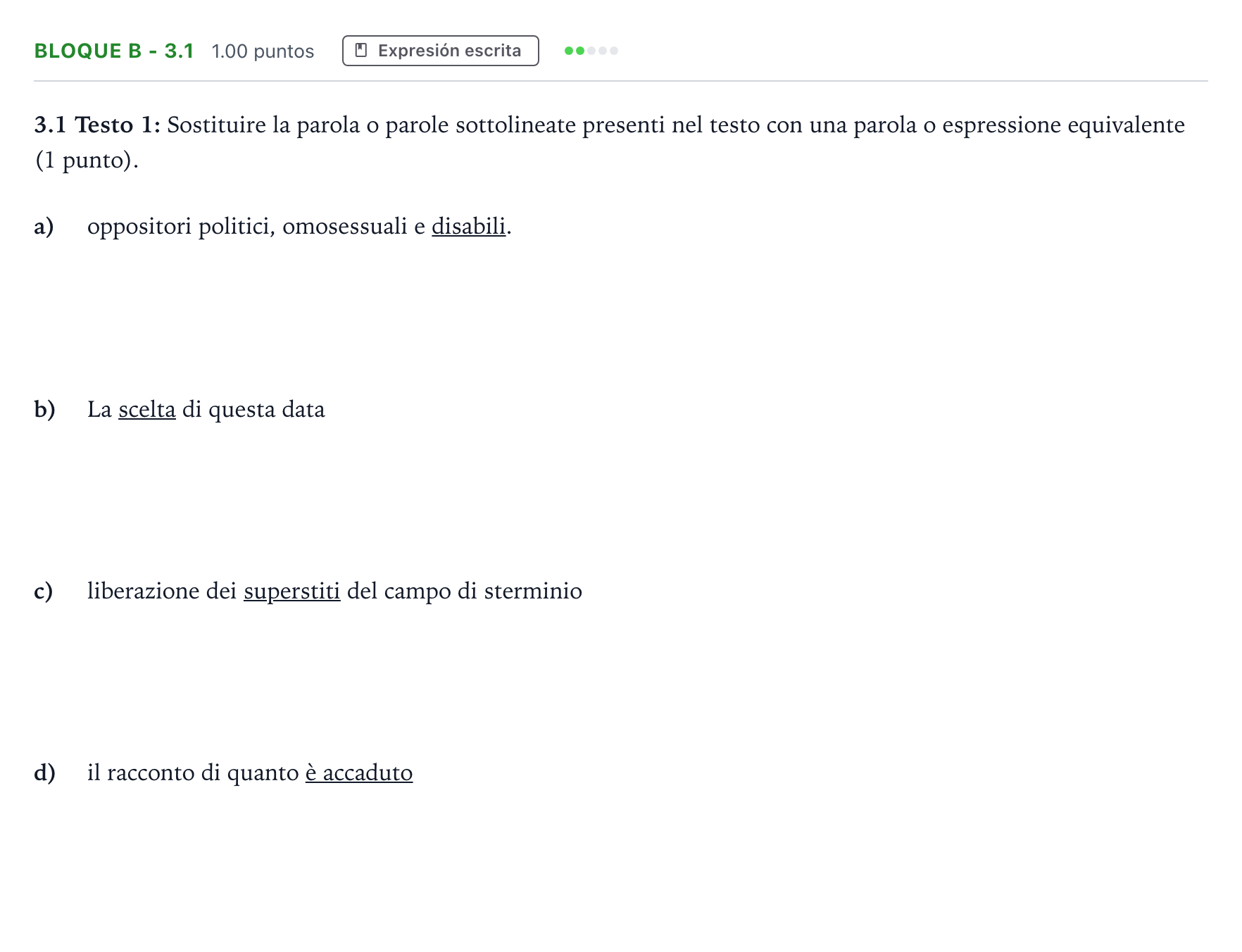 Enunciado: Bloque B - 3.1 · Italiano PAU Andalucía Ordinaria Titular (Acceso) 2022