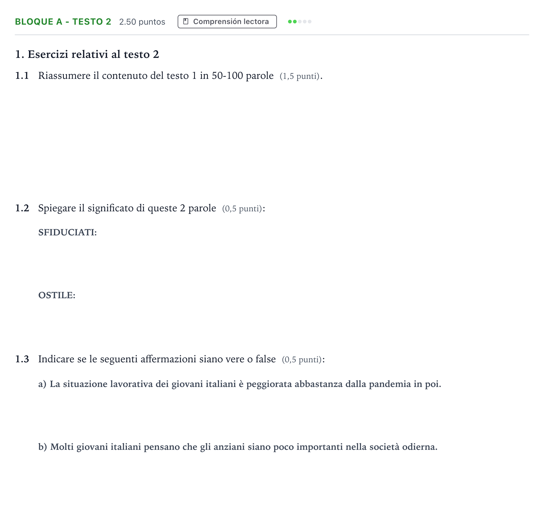 Enunciado: Bloque A - Testo 2 · Italiano PAU Andalucía Ordinaria Titular (Admisión) 2022