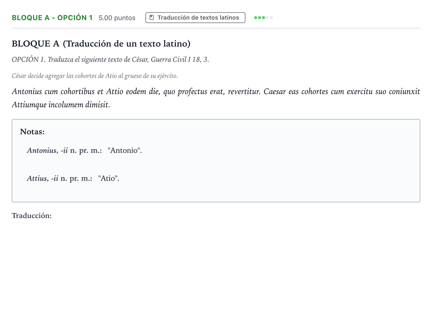 Enunciado: Bloque A - Opción 1 · Latín II PAU Andalucía Extraordinaria Suplente 2022