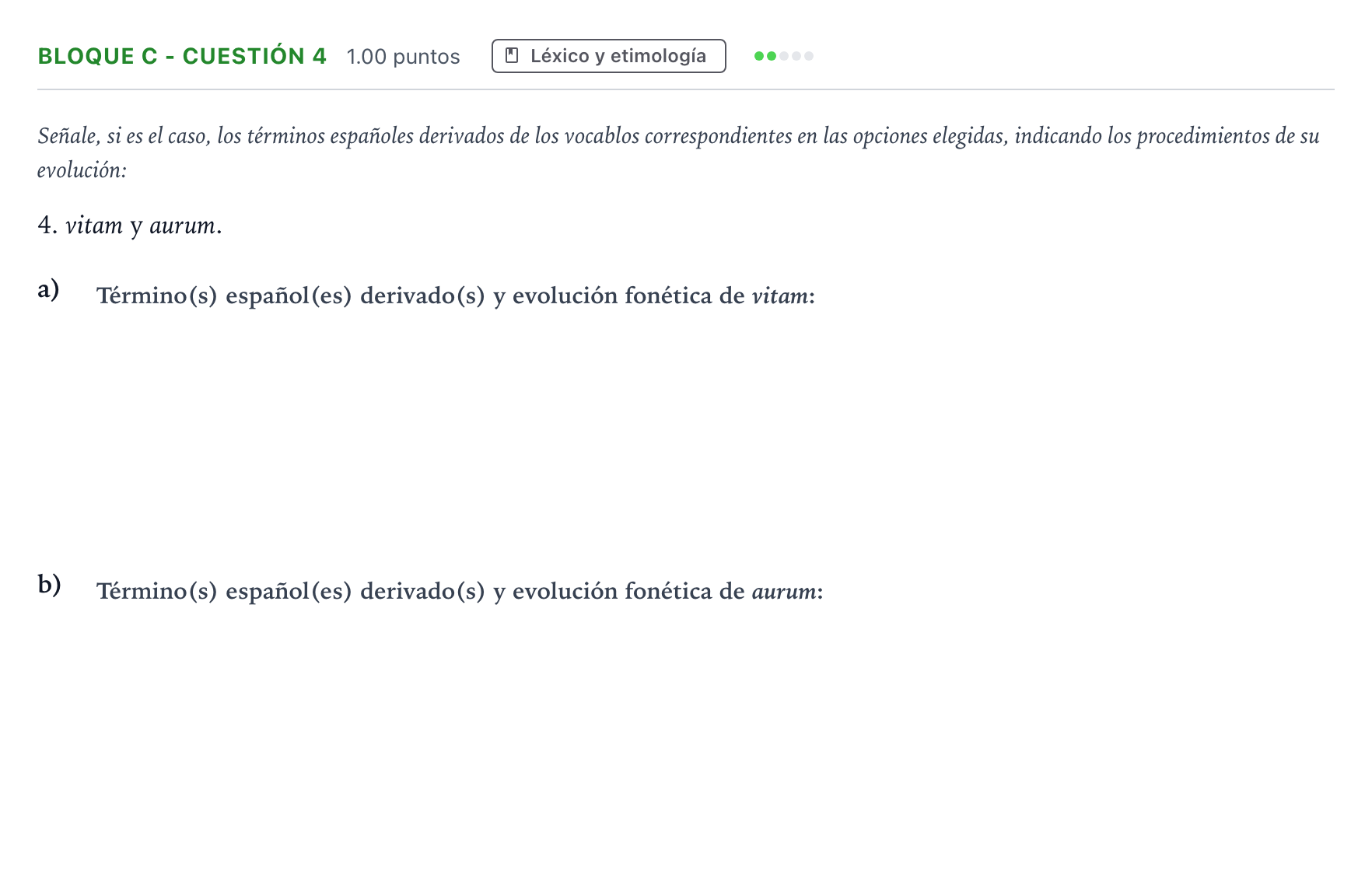 Enunciado: Bloque C - Cuestión 4 · Latín II PAU Andalucía Extraordinaria Titular 2022