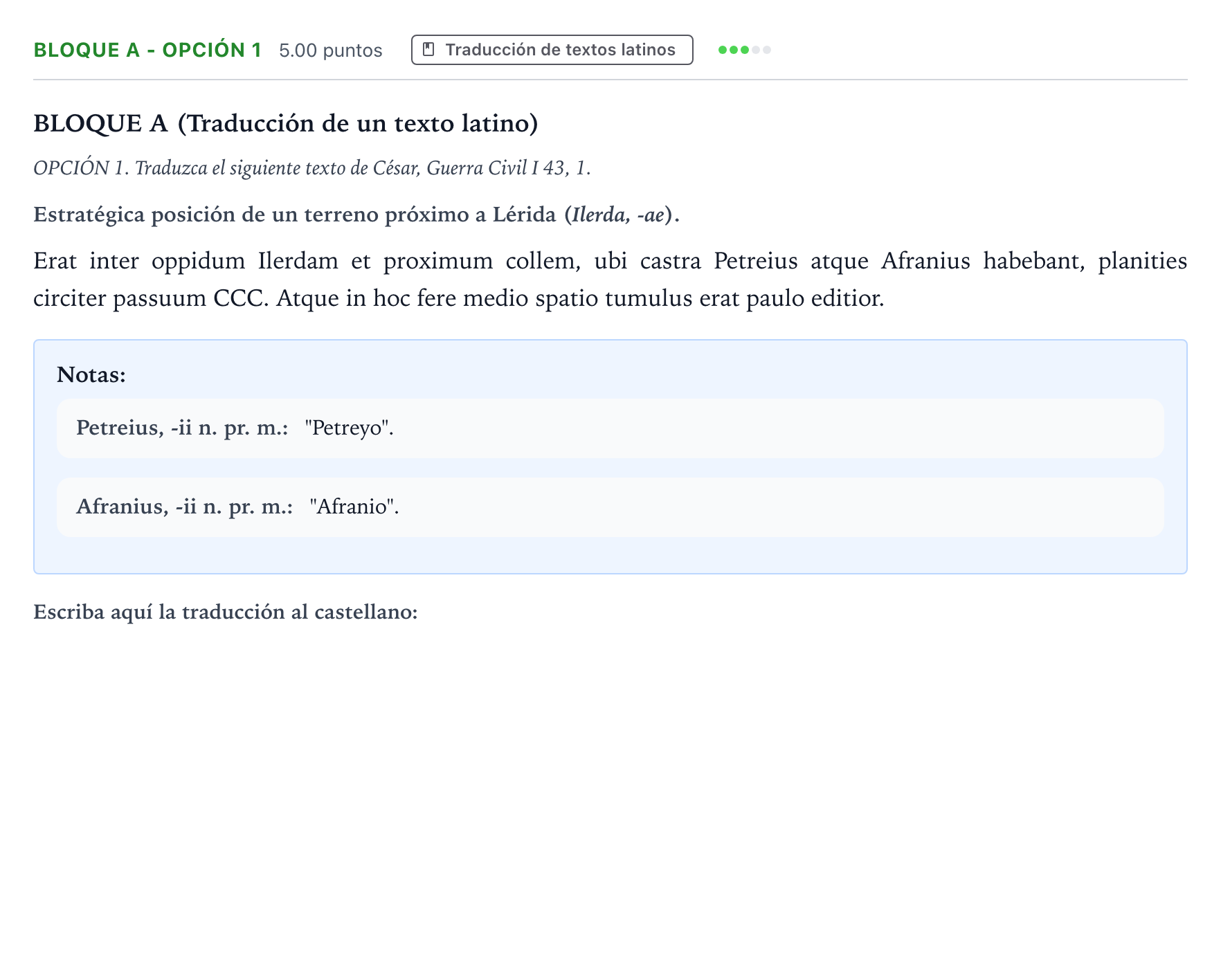 Enunciado: Bloque A - Opción 1 · Latín II PAU Andalucía Ordinaria Reserva 2022
