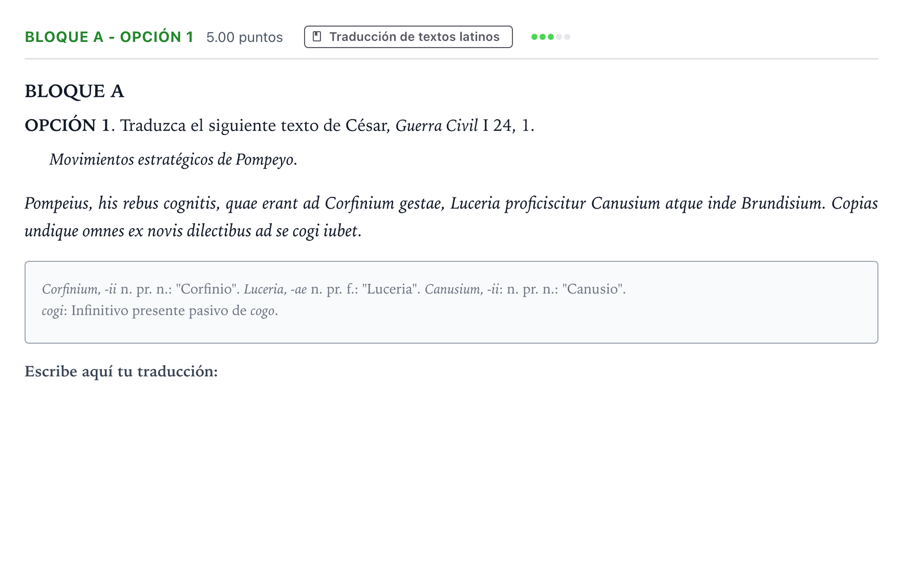 Enunciado: Bloque A - Opción 1 · Latín II PAU Andalucía Ordinaria Titular 2022