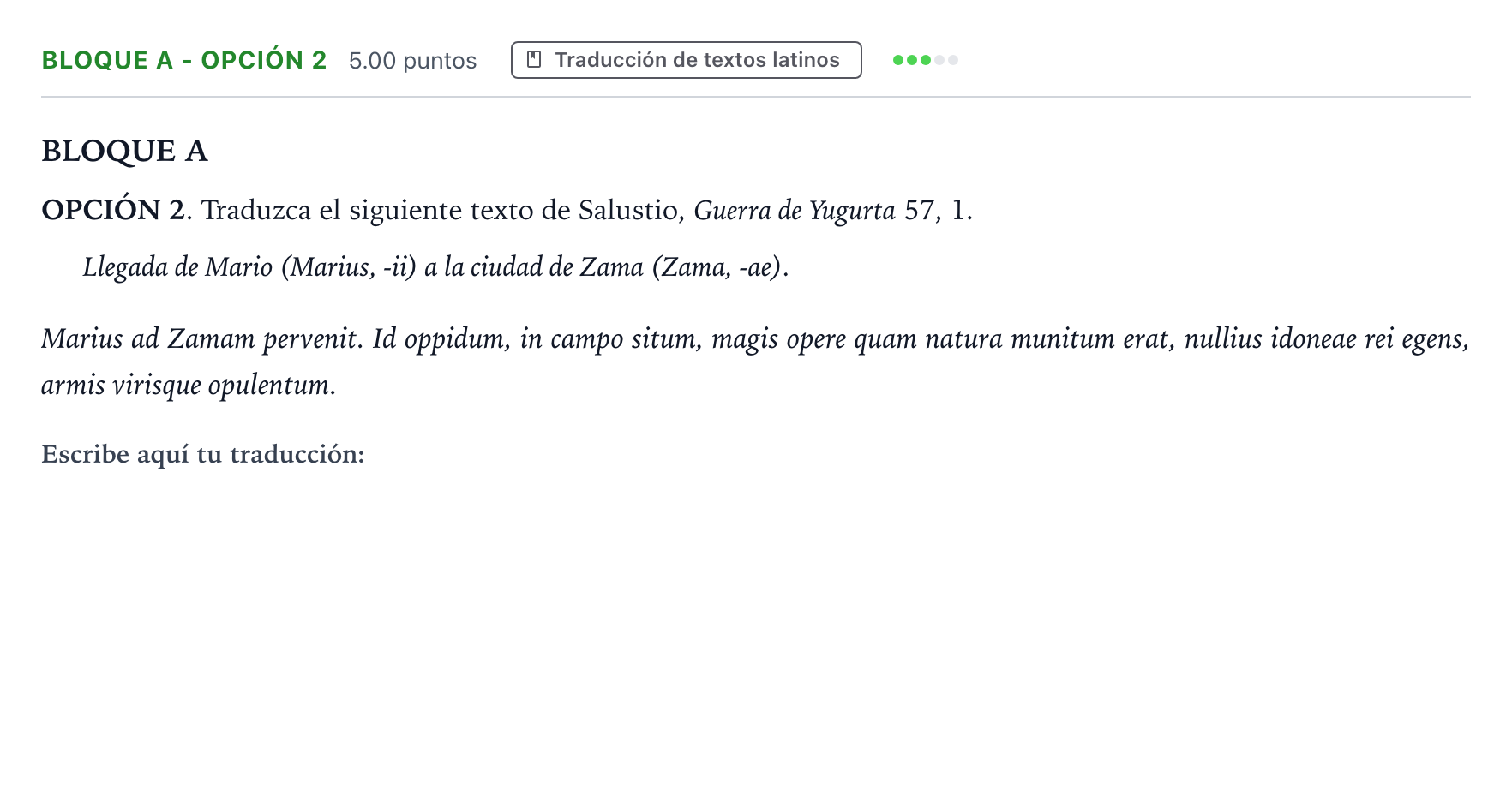 Enunciado: Bloque A - Opción 2 · Latín II PAU Andalucía Ordinaria Titular 2022