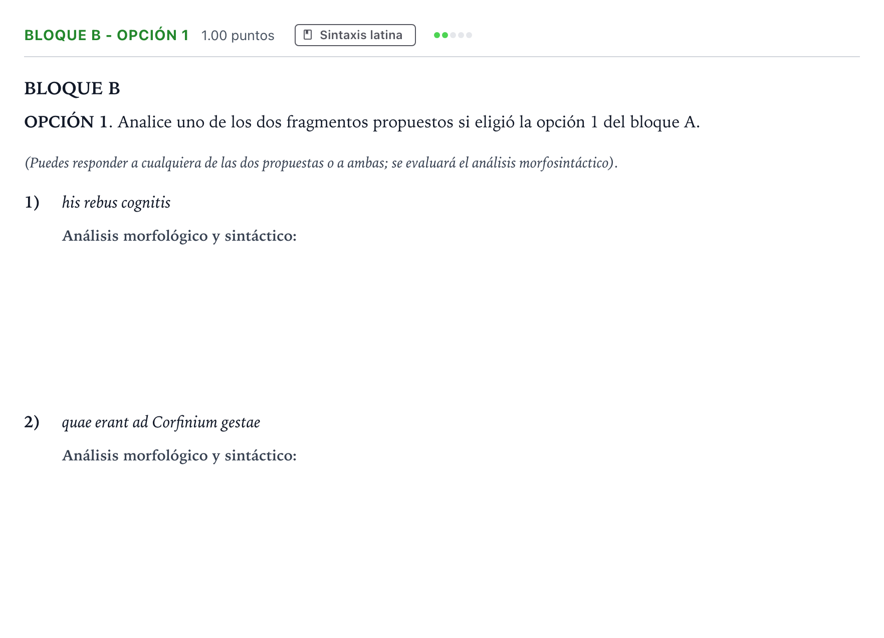Enunciado: Bloque B - Opción 1 · Latín II PAU Andalucía Ordinaria Titular 2022