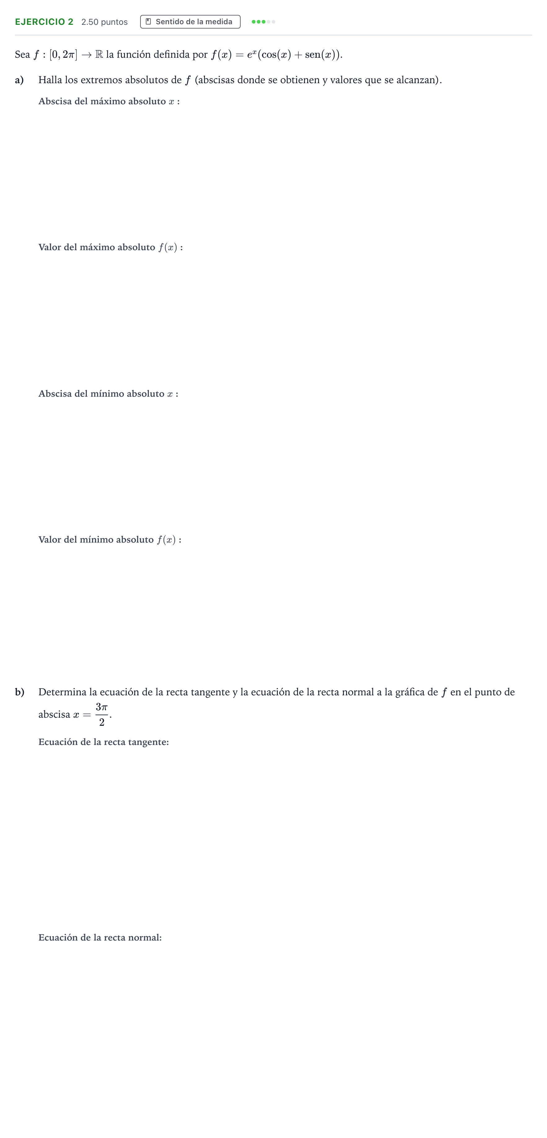Enunciado: Ejercicio 2 · Matemáticas II PAU Andalucía Extraordinaria Reserva 2022