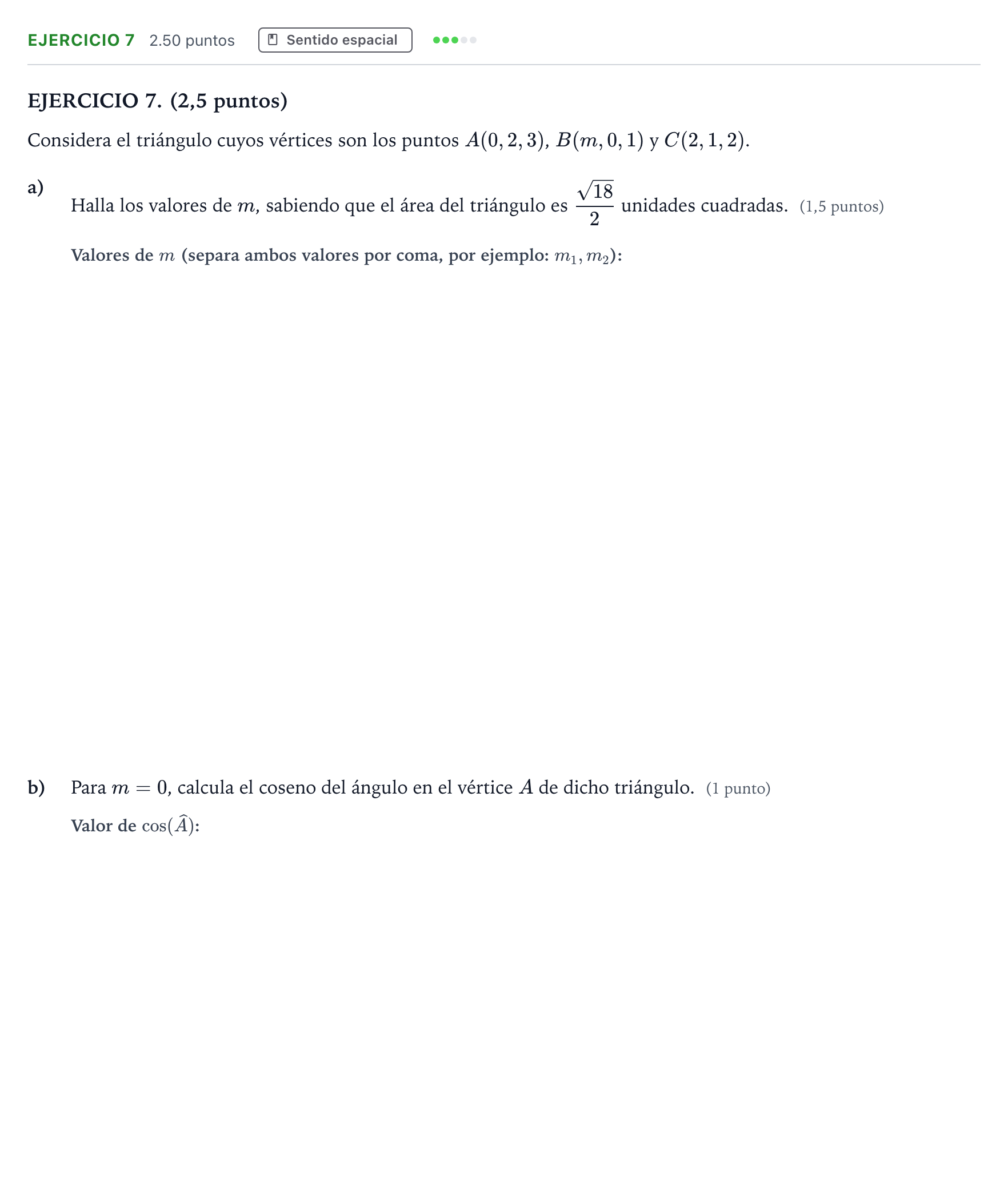 Enunciado: Ejercicio 7 · Matemáticas II PAU Andalucía Extraordinaria Reserva 2022