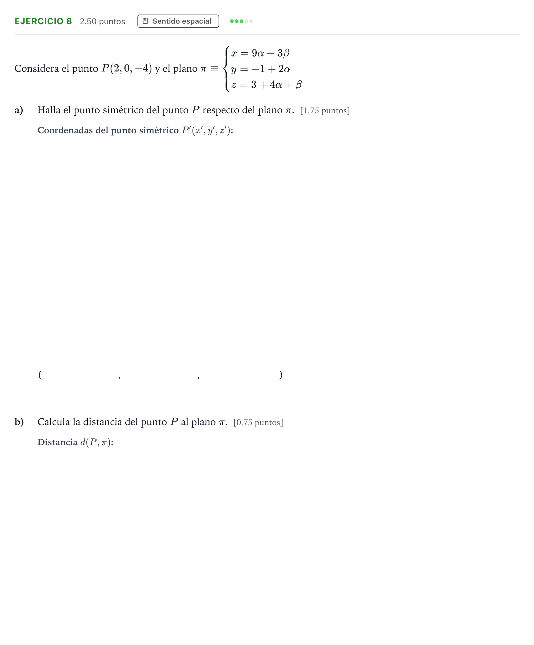 Enunciado: Ejercicio 8 · Matemáticas II PAU Andalucía Extraordinaria Reserva 2022