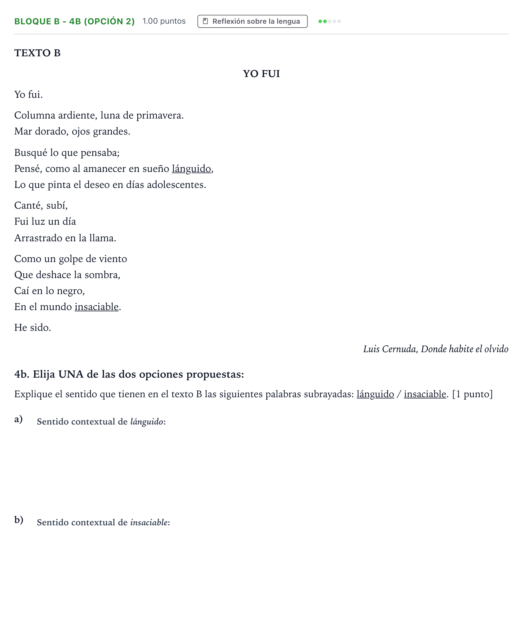 Enunciado: Bloque B - 4b (Opción 2) · Lengua Castellana y Literatura II PAU Andalucía Extraordinaria Reserva 2022