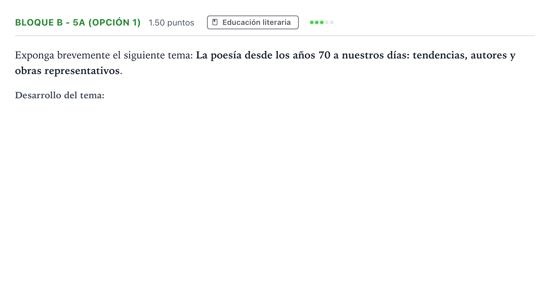 Enunciado: Bloque B - 5a (Opción 1) · Lengua Castellana y Literatura II PAU Andalucía Extraordinaria Reserva 2022