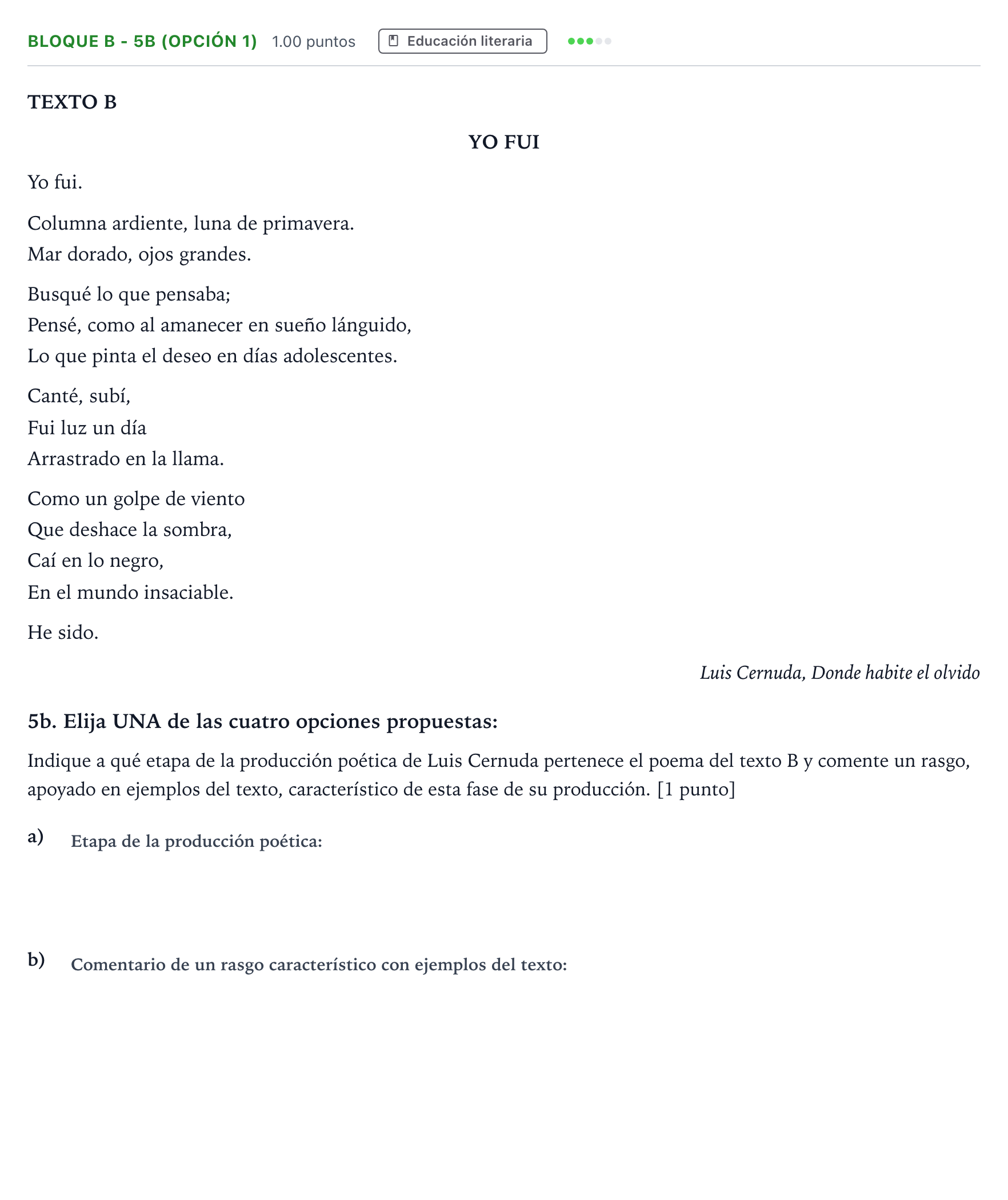 Enunciado: Bloque B - 5b (Opción 1) · Lengua Castellana y Literatura II PAU Andalucía Extraordinaria Reserva 2022
