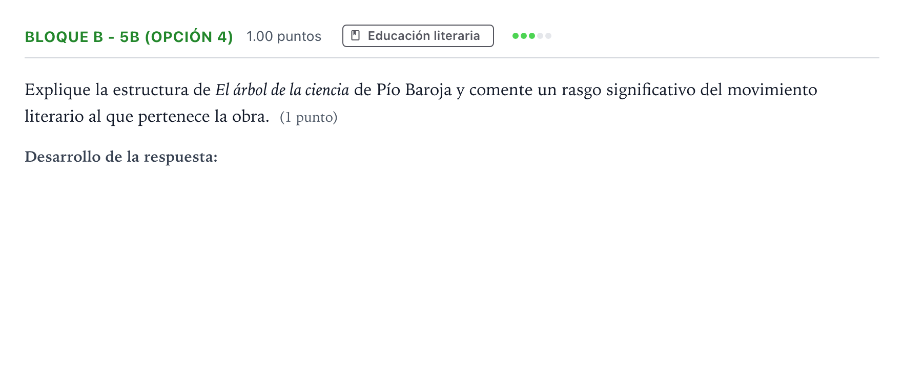 Enunciado: Bloque B - 5b (Opción 4) · Lengua Castellana y Literatura II PAU Andalucía Extraordinaria Reserva 2022