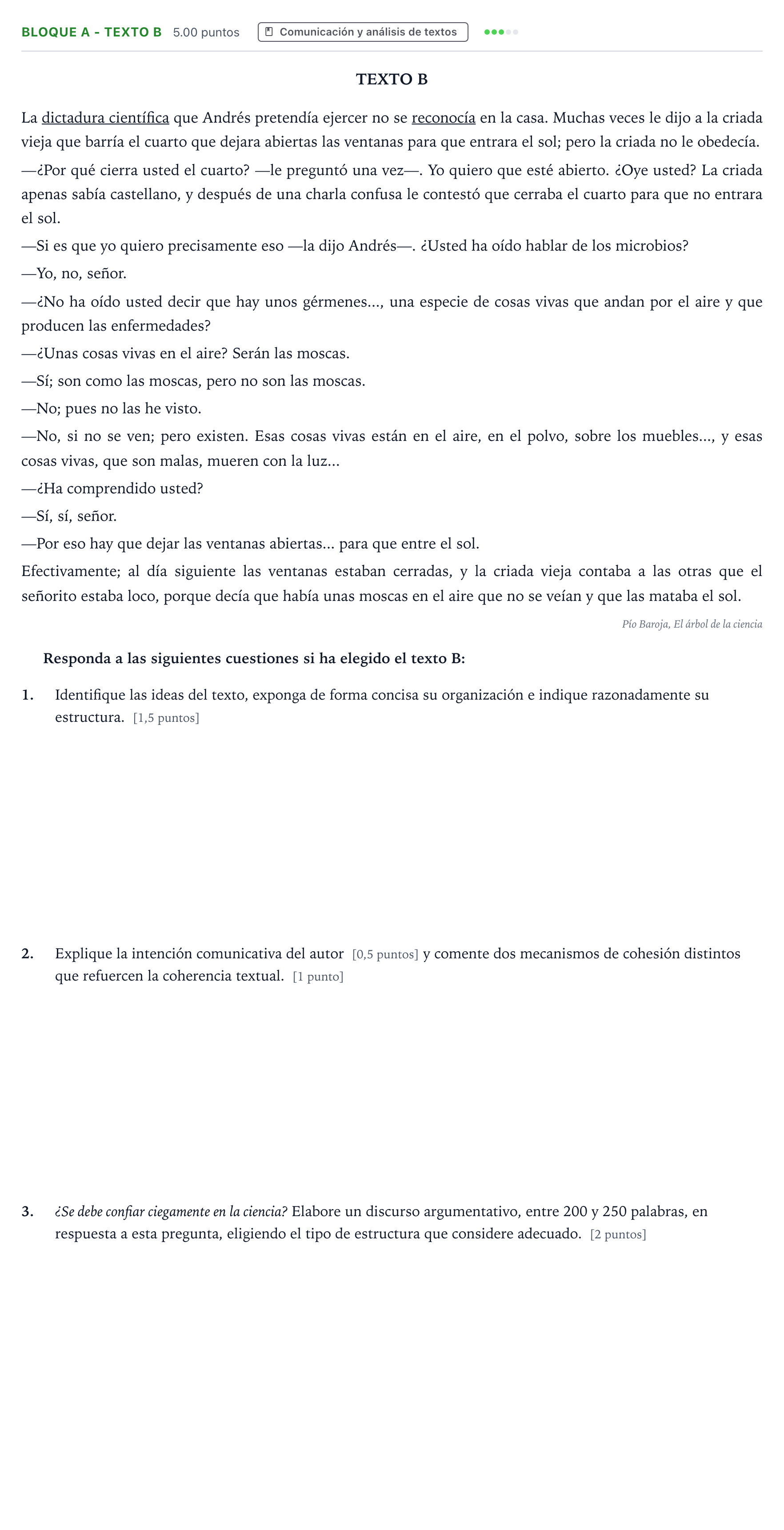 Enunciado: Bloque A - Texto B · Lengua Castellana y Literatura II PAU Andalucía Extraordinaria Suplente 2022